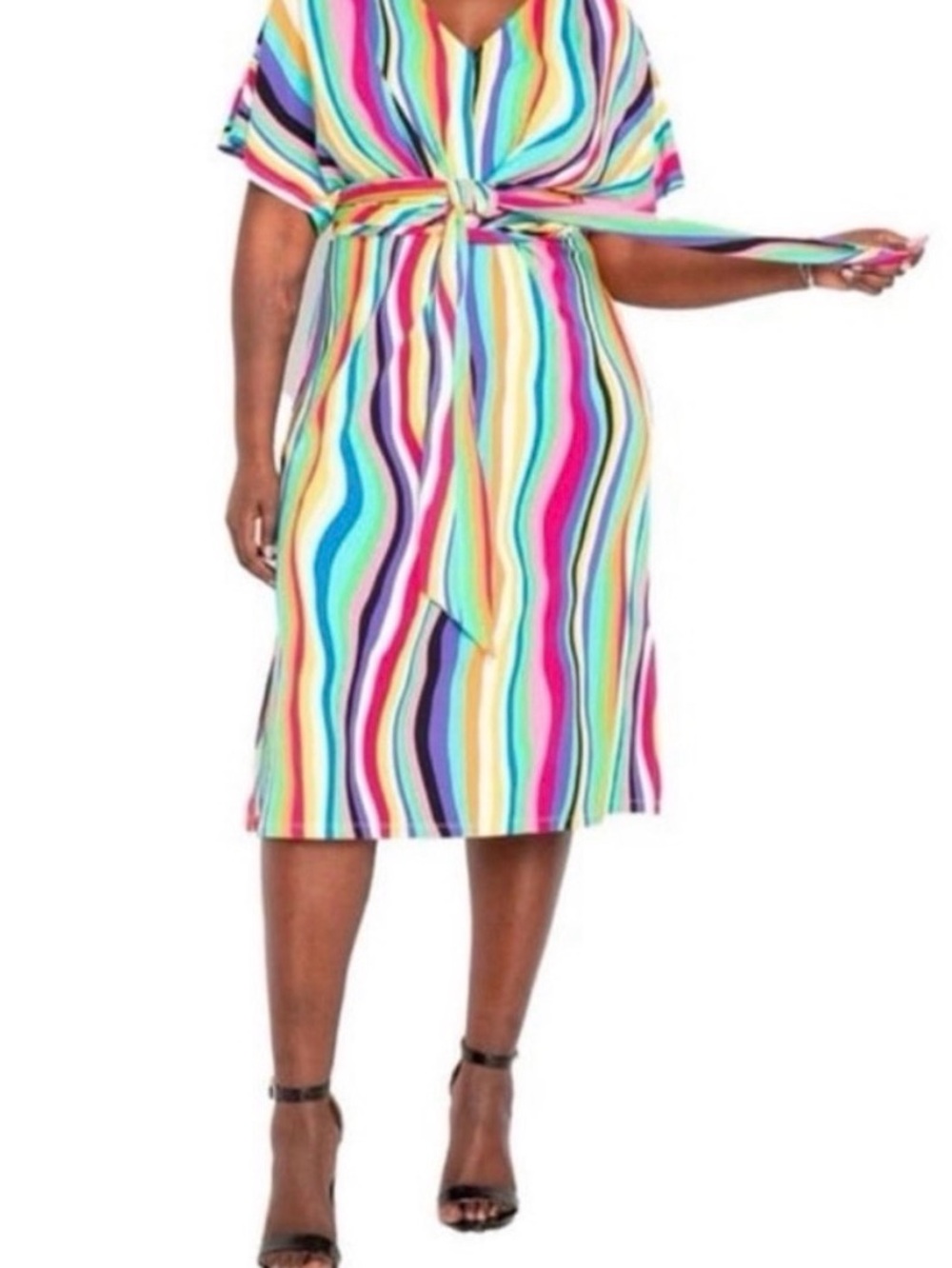 Eloquii Multicolor Striped Tie-Waist Midi Dress